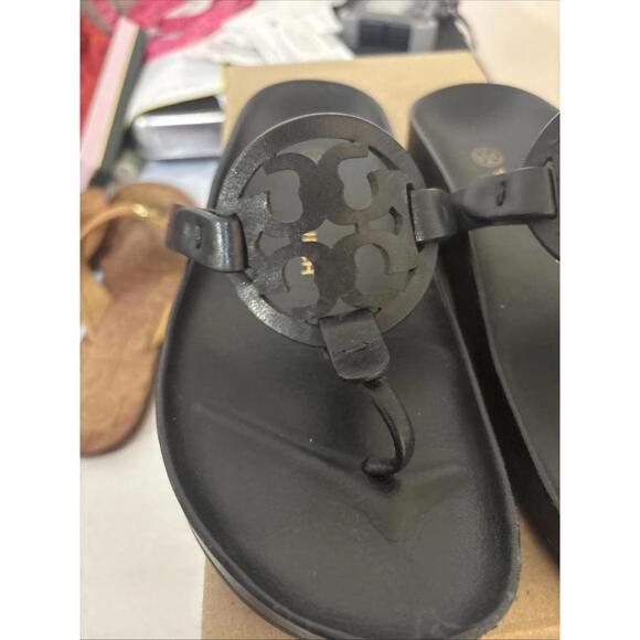 Tory Burch Miller Cloud Leather Sandal BLACK US 5 AUTHENTIC - Picture 3 of 16